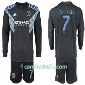 Camisolas de Futebol New York City DAVIDVILLA 7 Criança Equipamento Alternativa 2018/19 Manga Comprida